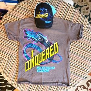 Disney Parks I Conquered Rock N' Rollercoaster hat and shirt kids size Large L